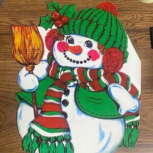 Vintage 1960s Festive Christmas Snowman Diecut Decor Holiday Decorations NEW